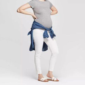 Maternity Crossover Panel White Skinny Ankle Jeans